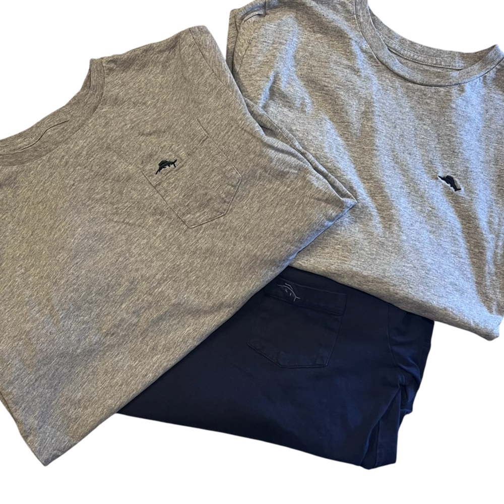 Tommy Bahama Bundle 3 Long Sleeve Gray Navy Tees Boys Size Large 14-16 VGUC